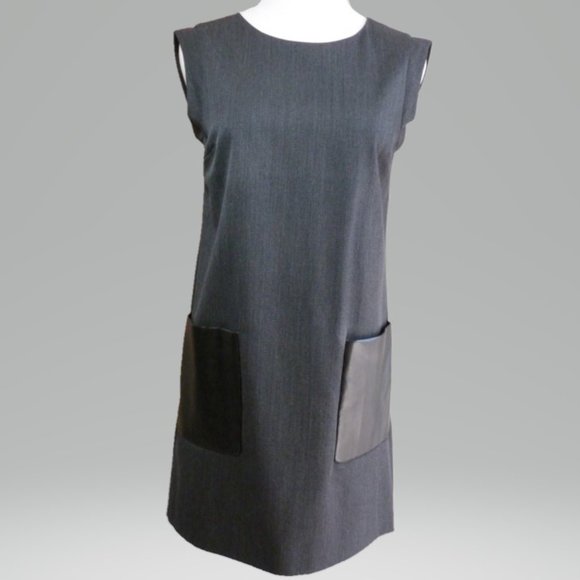 J Crew 2P Gray Shift Dress w/ Faux Leather Pockets - Picture 1 of 4